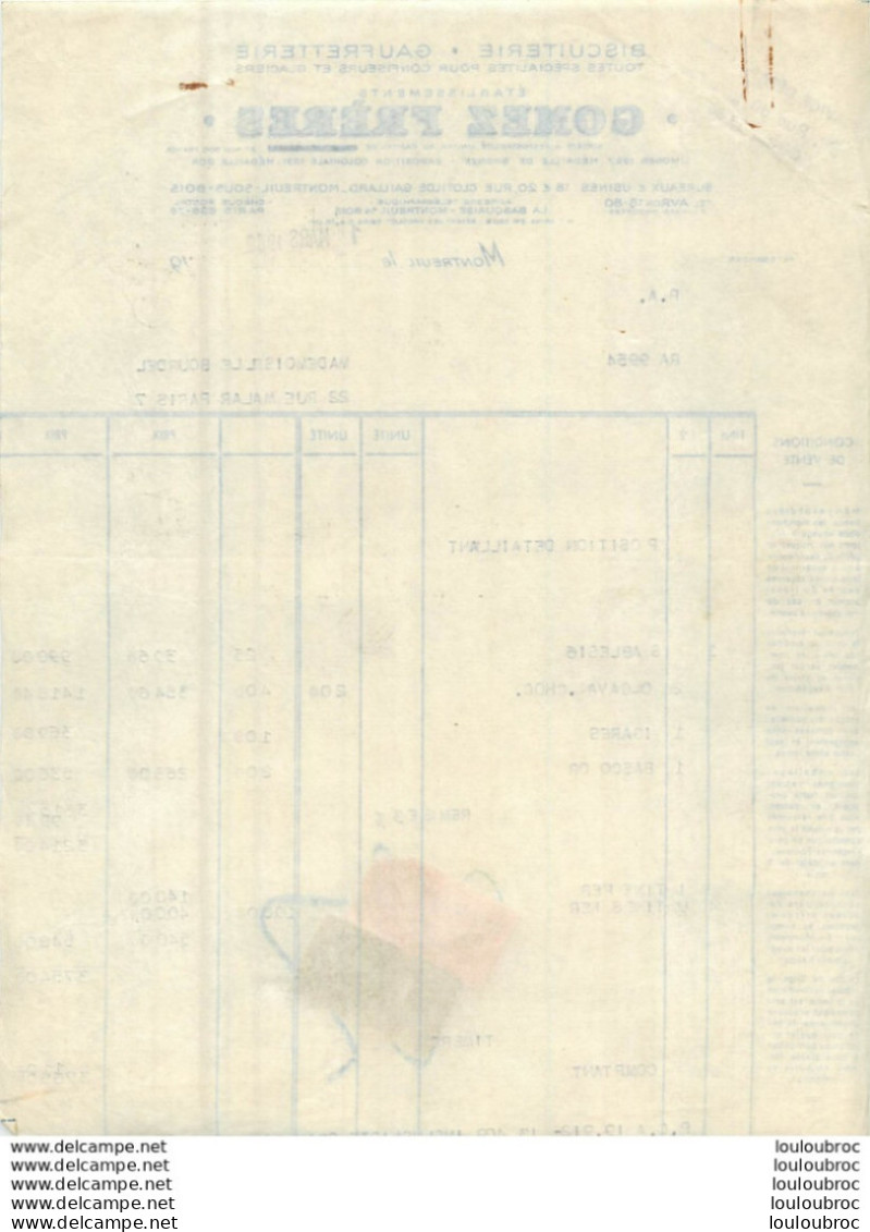 FACTURE 1950 GOMEZ FRERES BISCUITERIE GAUFRETTERIE  18-20 RUE CLOTILDE GAILLARD MONTREUIL SOUS BOIS - 1950 - ...