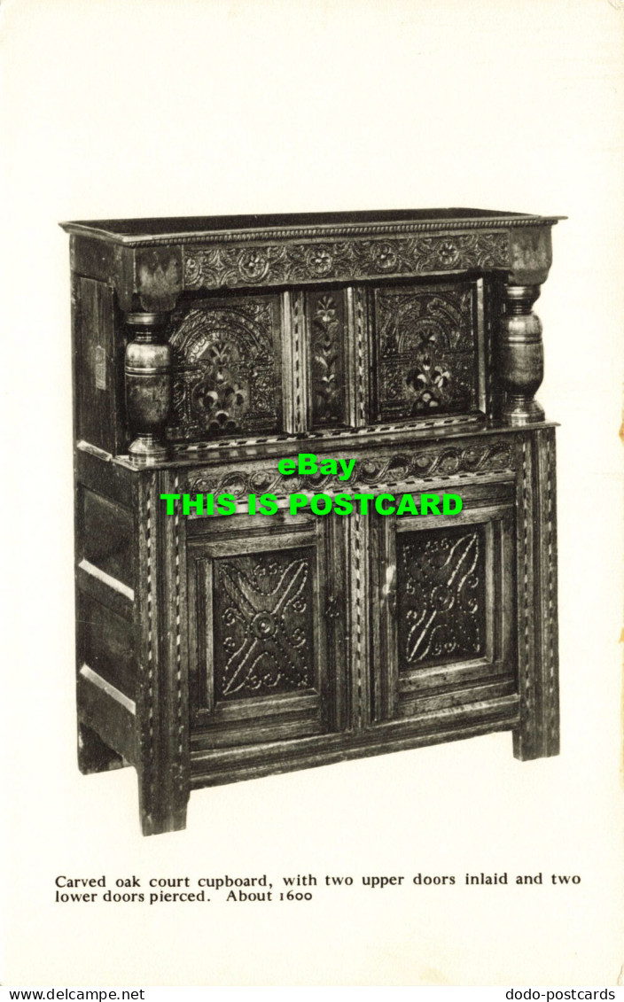 R619552 Carved Oak Court Cupboard With Two Upper Doors Inlaid And Two Lower Door - Wereld