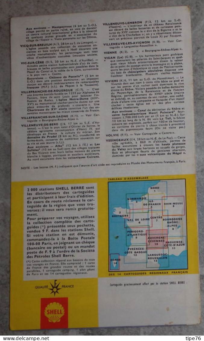 Carte Routière Shell  Cartoguide  Auvergne Cévennes 1967  /  68 - Carte Stradali