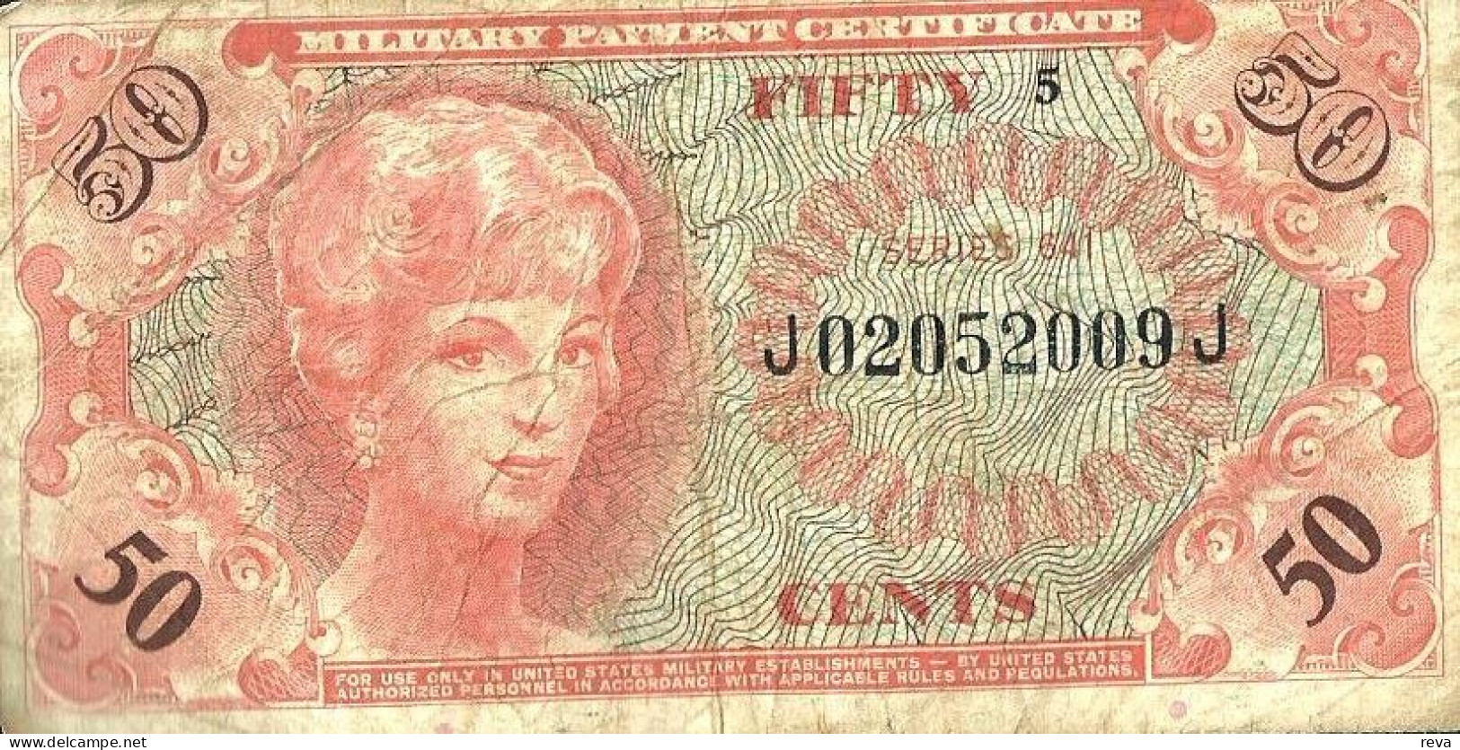 USA UNITED STATES 50 CENTS MILITARY CERTIFICATE RED WOMAN SERIES 641 VF ND(1965-68) PM60a READ DESCRIPTION CAREFULLY !! - 1965-1968 - Series 641