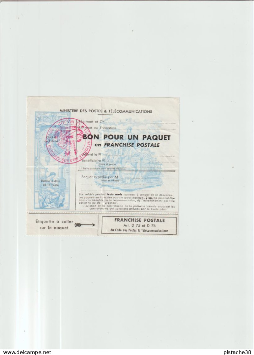 Ecole Nationale Des Sous Officiers D'Active BON POUR UN PAQUET, Franchise Postale - Art D 75 Et 76, étiquette - Timbres De Franchise Militaire