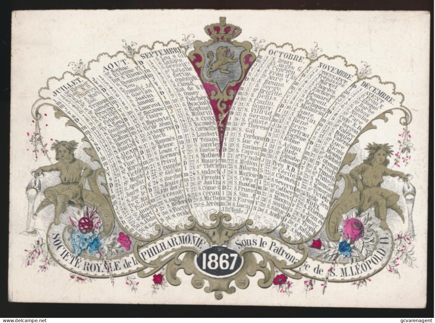 PORSELEINKAART = CALENDRIER 1867 - DUBBELZIJDIG - SOCIETE ROYALE DE LA PHILHARMONIE = SOUS LE PATRONAGE DE S.M. LEOPOLD - Porcelaine