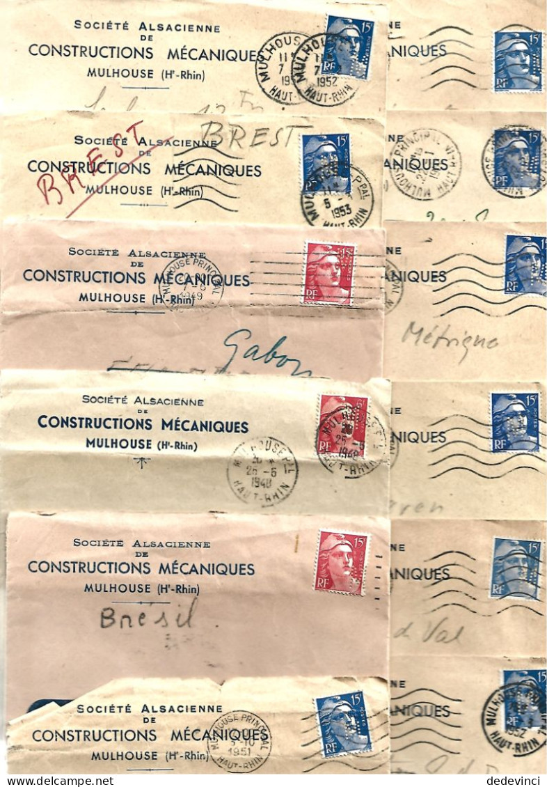 Lot De 29 Lettres Perforées : Constructions Mécaniques Mulhouse - Storia Postale