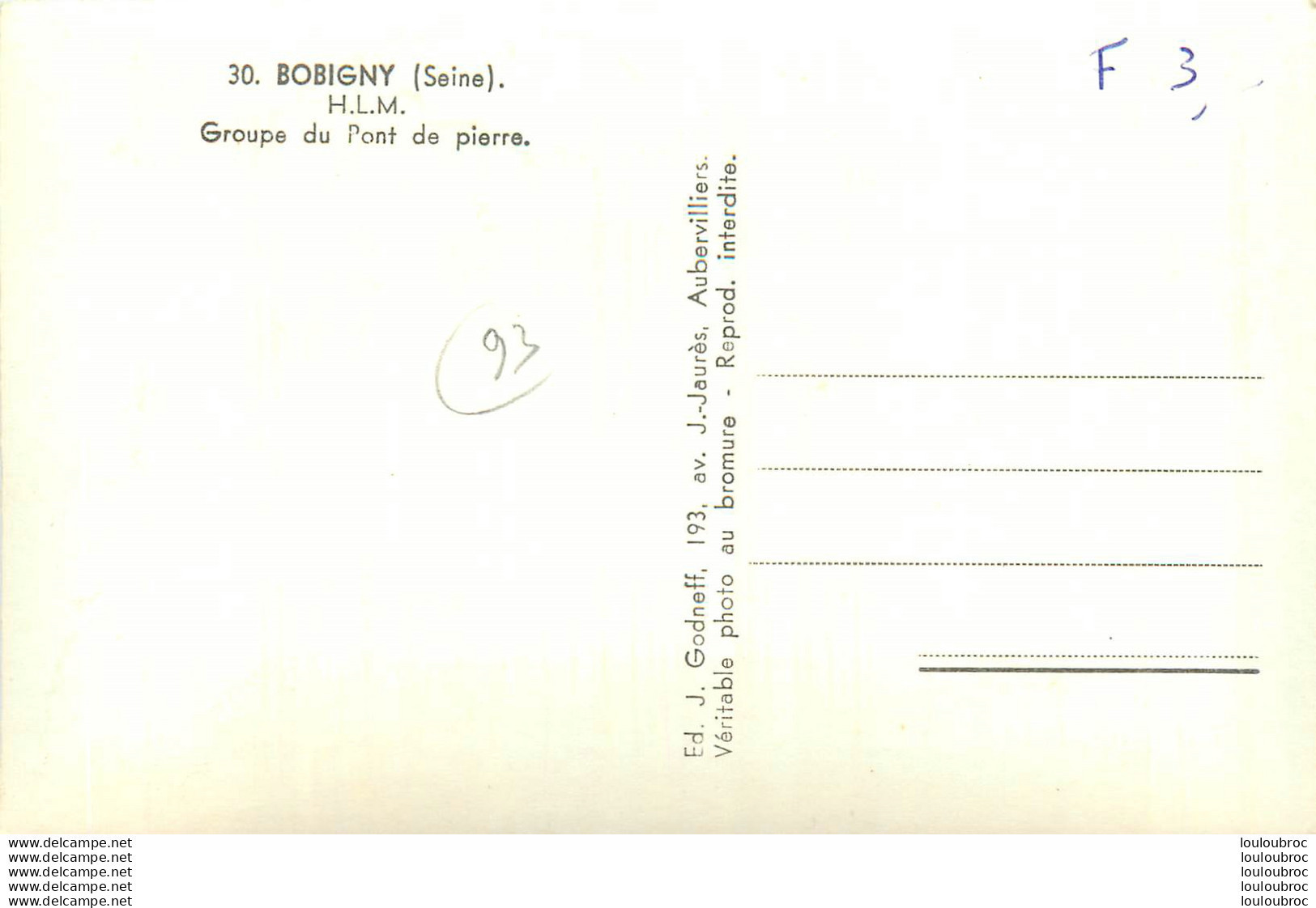 BOBIGNY  H.L.M.  GROUPE DU PONT DE PIERRE - Bobigny