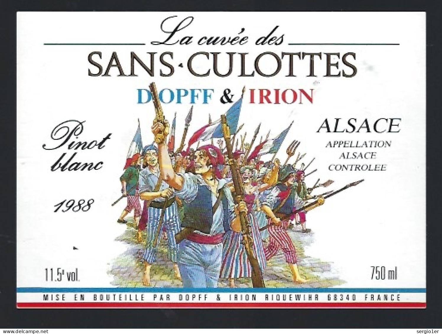 Etiquette Vin Pinot Blnc 1988 La Cuvée Des Sans Culottes Dopff & Irion Riquewihr  " La Révolution" - Witte Wijn
