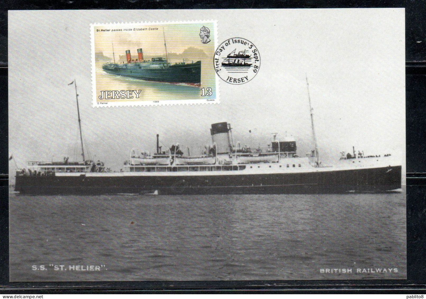 JERSEY 1989 GREAT WESTERN RAILWAY STEAMER SERVICE WEYMOUTH CHANNEL ISLES 1925 ST. HELIER 13p MAXI MAXIMUM CARD CARTE - Jersey