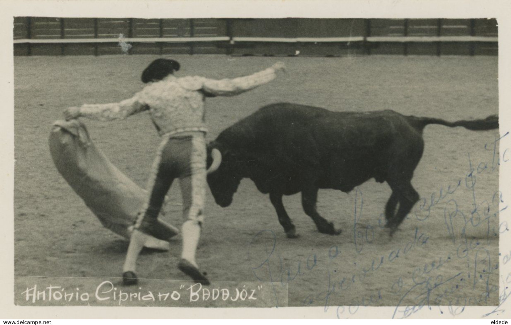 Real Photo Antonio Cipriano " Badajoz " Torero Portugal Born In Coruche Santarem Autograph Foto Figueiredo Lisboa - Corrida