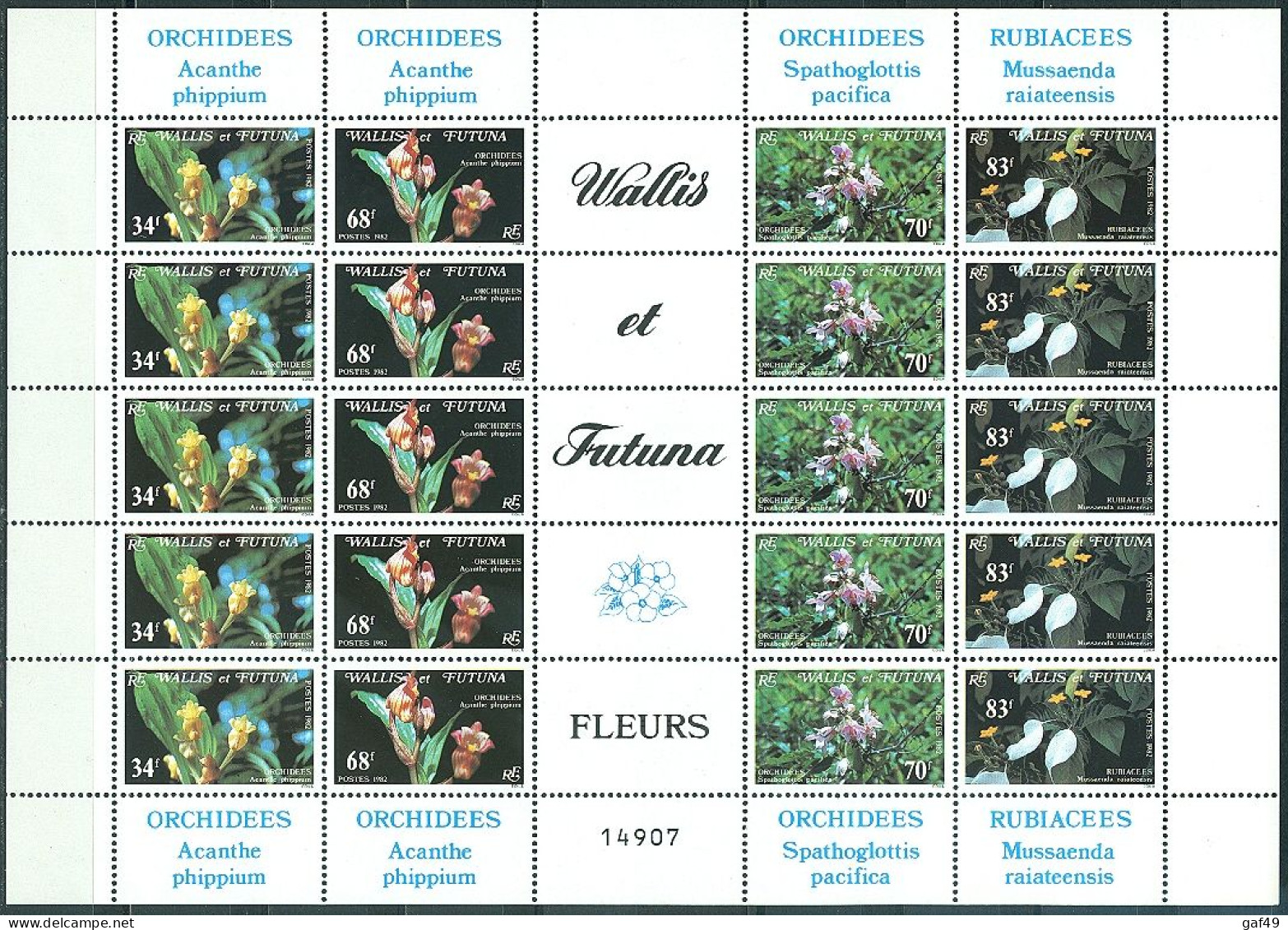 Wallis & Futuna N°Y&T 286 à 289 Orchidées Et Rubiacées Feuille Complète Neuf Sans Charnière Très Frais - Ungebraucht