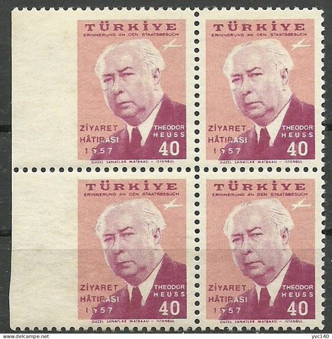 Turkey; 1957 Visit Of The President Of Germany To Turkey, ERROR "Imperf. Edge" - Unused Stamps