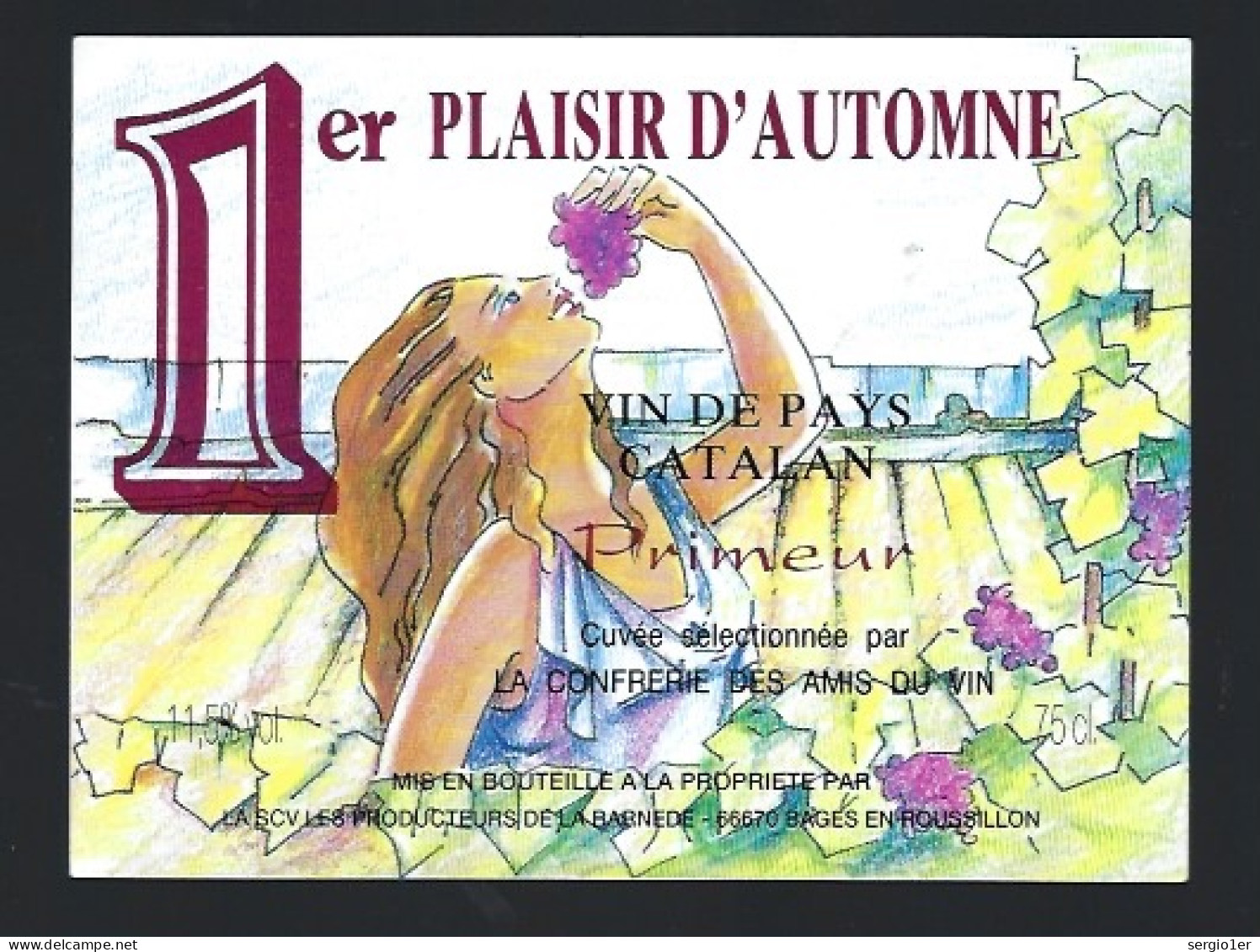 Etiquette Vin 1er Plisir D'Automne  Vin Primeur De Pays Catalan  Bages En Roussillon 66 " Femme" - Languedoc-Roussillon