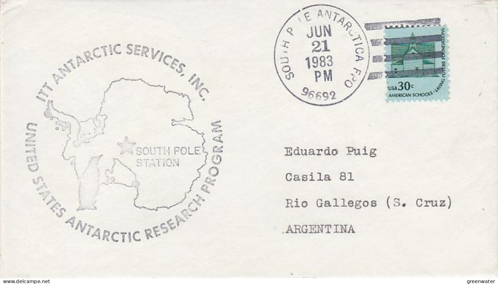 USA  Ca ITT Antarctic Services Ca South Pole Station JUN 21 1983  (RO207) - Bases Antarctiques