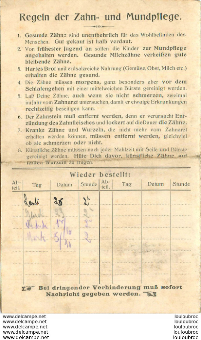SOLDAT GABY FELIX CARTE DE SOINS DENTAIRES ZAHNARZTLICHE UNIVERSITATSKLINIK - 1939-45