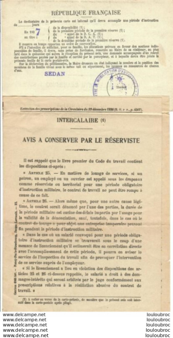SEDAN CENTRE DE MOBILISATION ARTILLERIE N°2 1937 JUDAS THEODULE PARTI SANS ADRESSE - Other & Unclassified