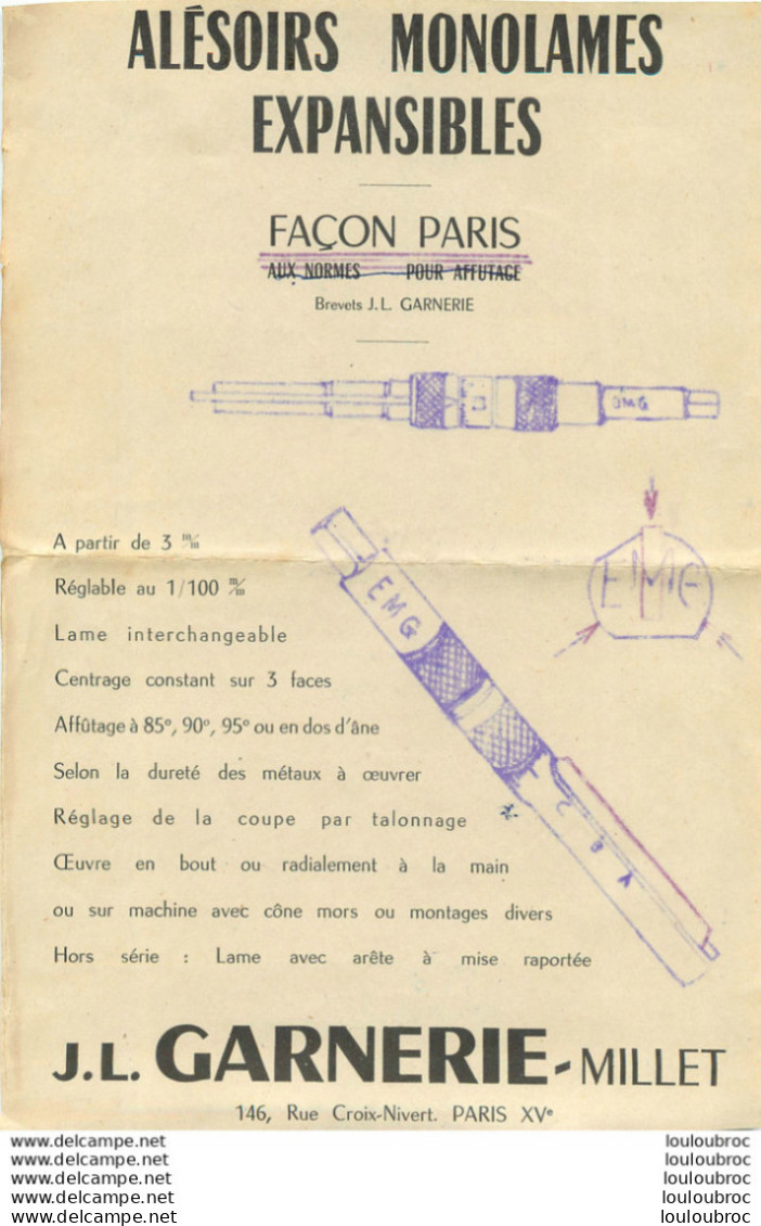 J.L. GARNERIE MILLET RUE CROIX NIVERT PARIS ALESOIRS MONOLAMES EXPANSIBLES - 1950 - ...