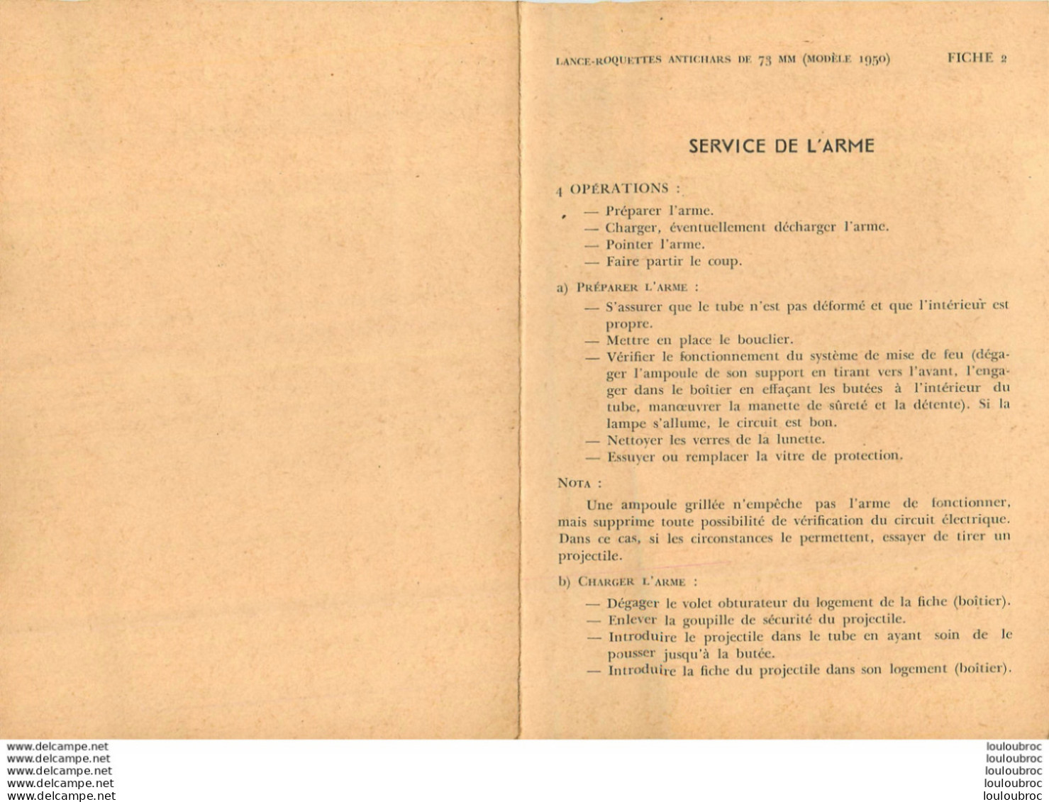 LANCE ROQUETTES ANTICHARS DE 73 Mm MODELE 1950 NOTICE COMPLETE AVEC SES FICHES - Armes Neutralisées