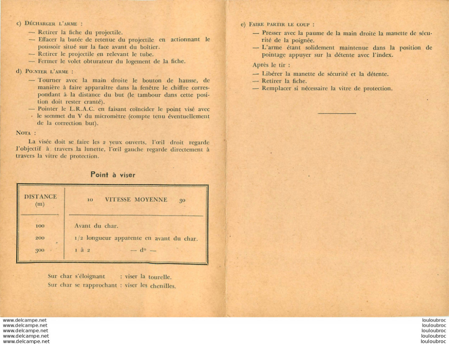 LANCE ROQUETTES ANTICHARS DE 73 mm MODELE 1950 NOTICE COMPLETE AVEC SES FICHES