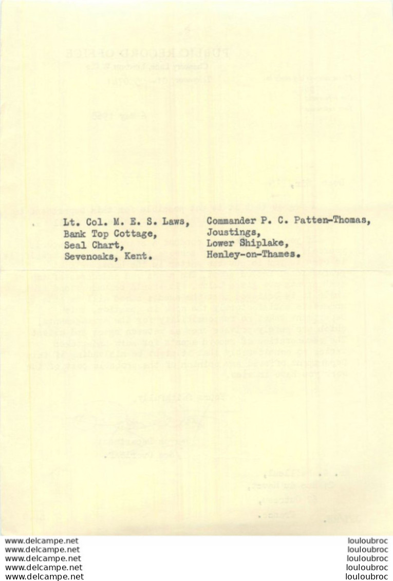 COURRIER PUBLIC RECORD OFFICE LONDON GRANDE BRETAGNE  A G. BAILLEUL RECHERCHANT DES ANCIENS SOLDATS ANGLAIS - 1939-45