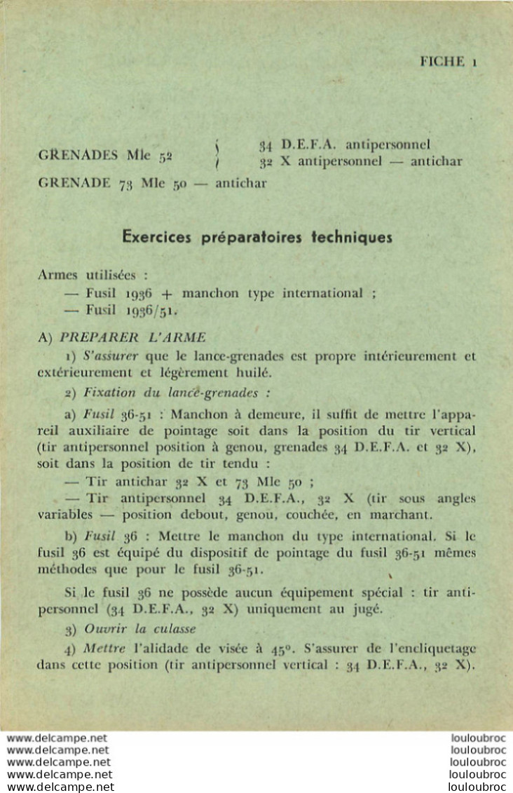 LANCE GRENADES A FUSIL MODELE FRANCAIS  NOTICE COMPLETE AVEC SES FICHES - Decotatieve Wapens