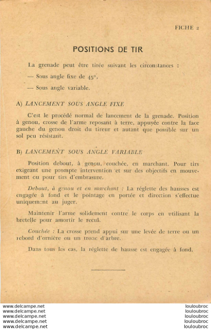 LANCE GRENADES A FUSIL MODELE FRANCAIS  GRENADE A.P.M. 48 NOTICE COMPLETE AVEC SES FICHES