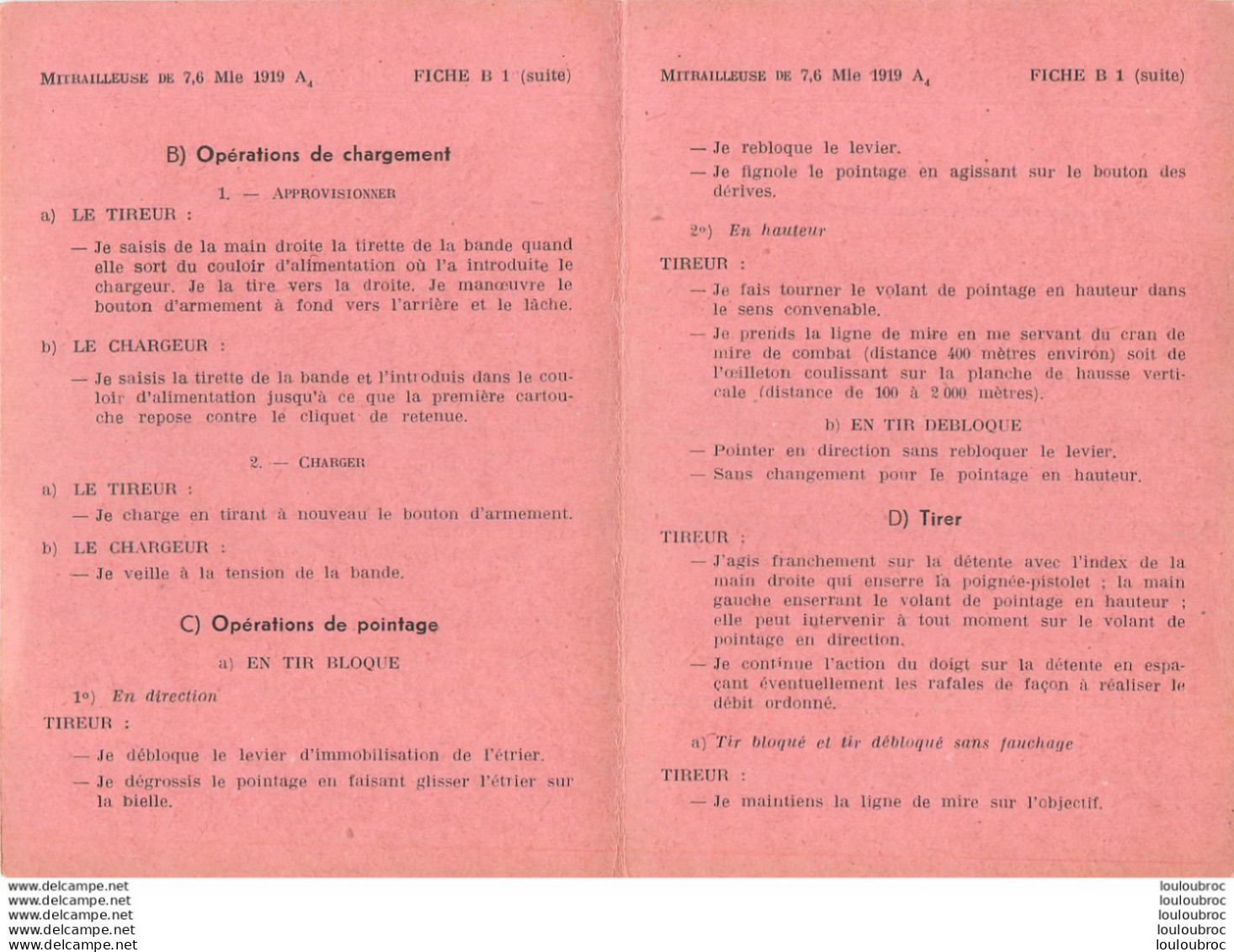 MITRAILLEUSE DE 7.6  MODELE 1919 A4 NOTICE COMPLETE AVEC TOUTES SES FICHES DE B1 A B7 - Sammlerwaffen