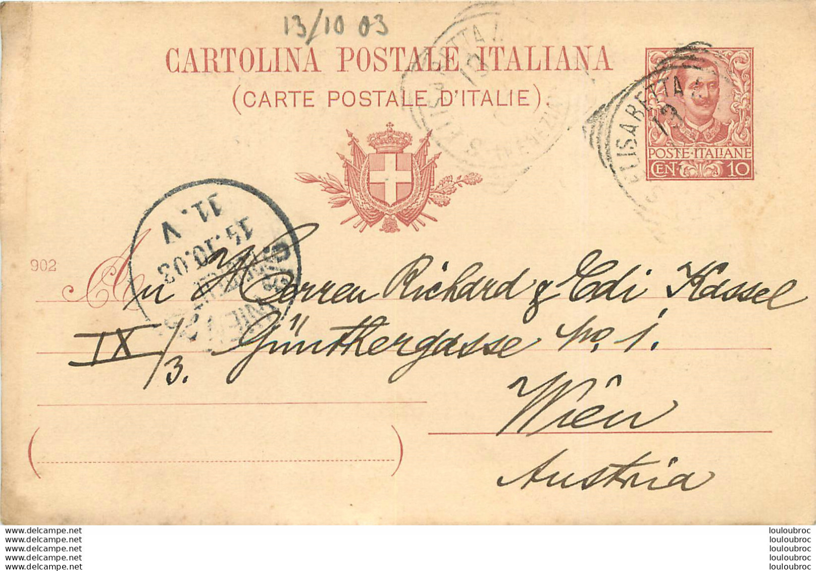 ENTIER POSTAL ITALIE 1903 - Andere & Zonder Classificatie