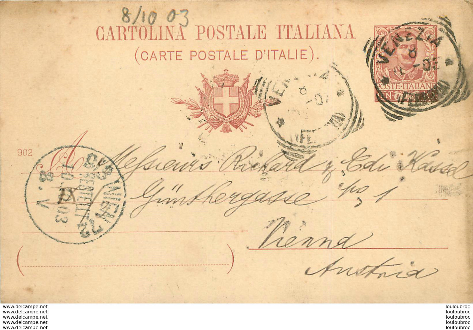 ENTIER POSTAL ITALIE VENEZIA 1903 - Interi Postali
