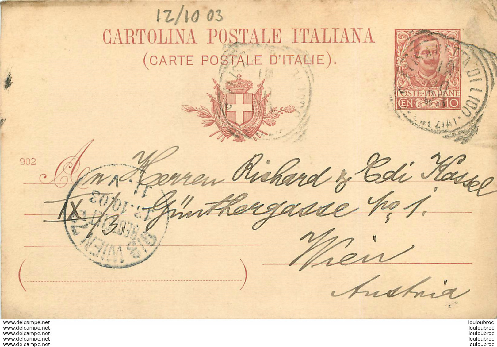 ENTIER POSTAL 1903 ITALIE - Andere & Zonder Classificatie