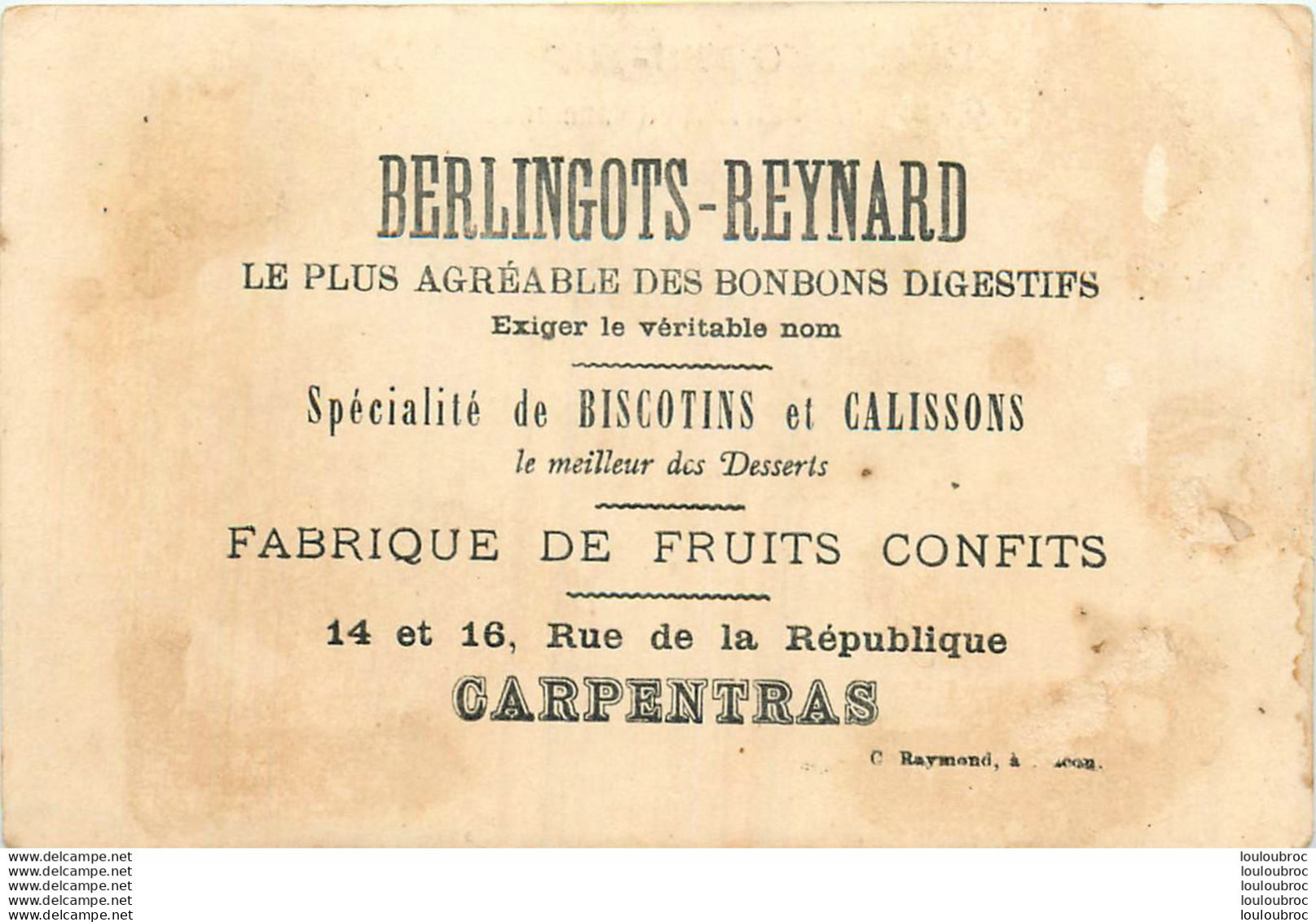 CHROMO DOREE  BERLINGOTS REYNARD CARPENTRAS - Other & Unclassified