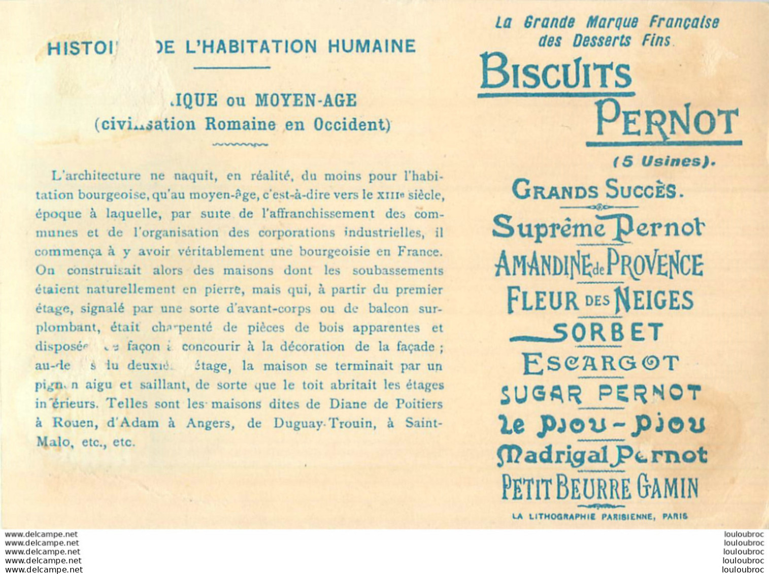 CHROMO BISCUITS PERNOT HISTOIRE DE L'HABITATION HUMAINE - Pernot
