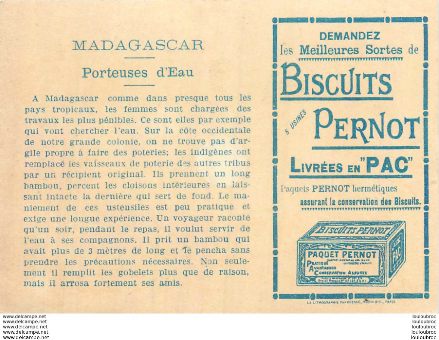 CHROMO BISCUITS PERNOT MADAGASCAR LE TRAVAIL CHEZ TOUS LES PEUPLES - Pernot