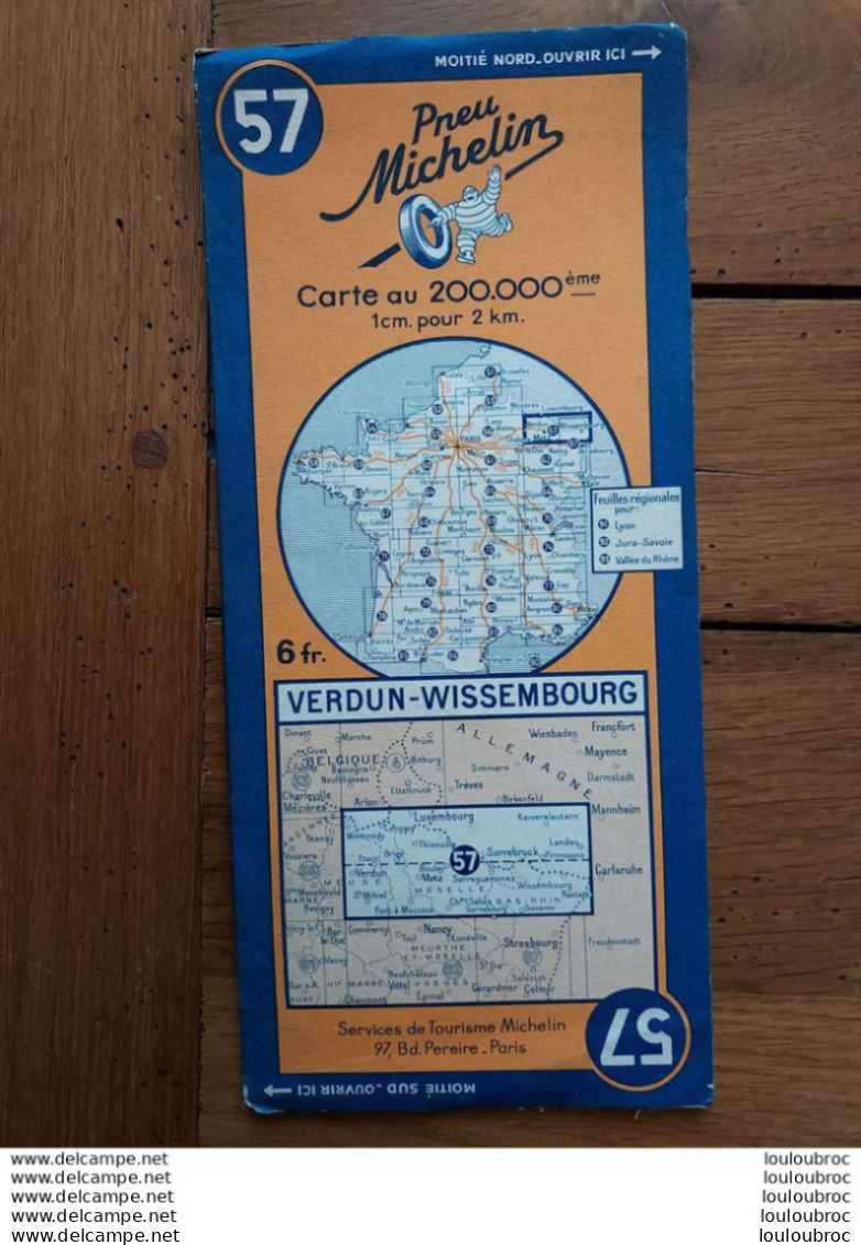 CARTE MICHELIN VERDUN WISSEMBOURG  AU 200.000 ème   ( REVISEE EN 1939) - Wegenkaarten