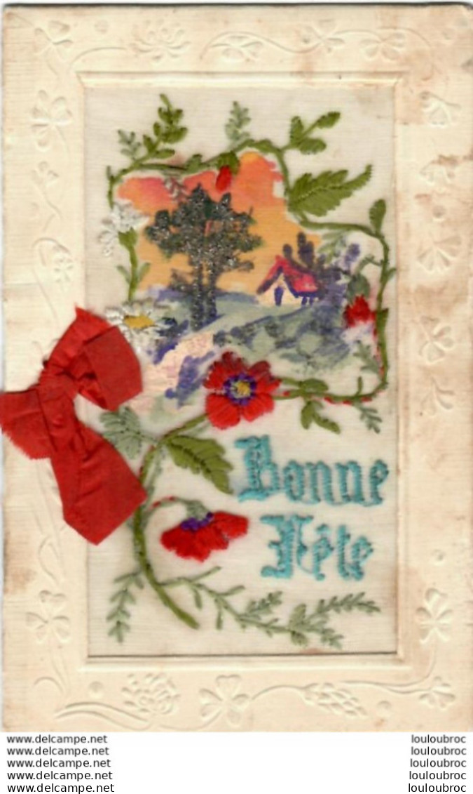 CARTE BRODEE OUVRANTE BONNE FETE AVEC CORDON  ECRITE DE TOULON EN 1926 - Bestickt