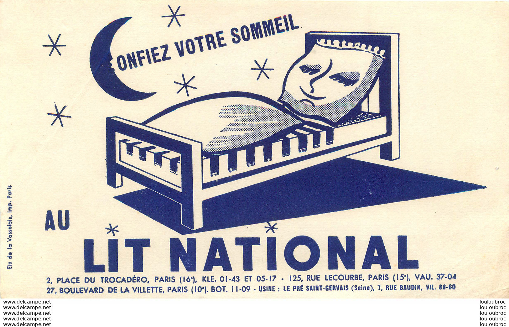 BUVARD LIT NATIONAL CONFIEZ VOTRE SOMMEIL - L