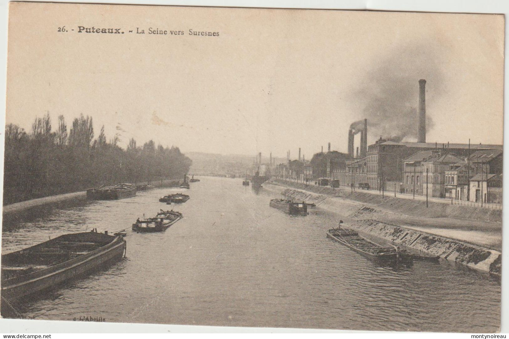 Hauts De Seine : PUTEAUX :  La S Eine Vers  Suresnes , Bateau Péniche - Puteaux