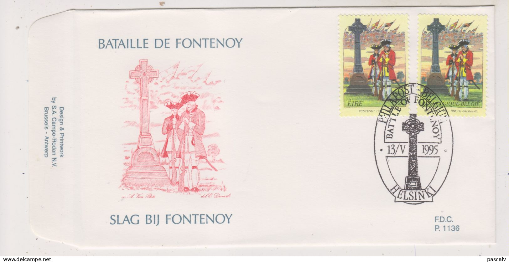 FDC 1136 COB 2600 La Bataille De Fontenoy Oblitération Bureau Tempraire à L'étranger Helsinki - 1991-2000