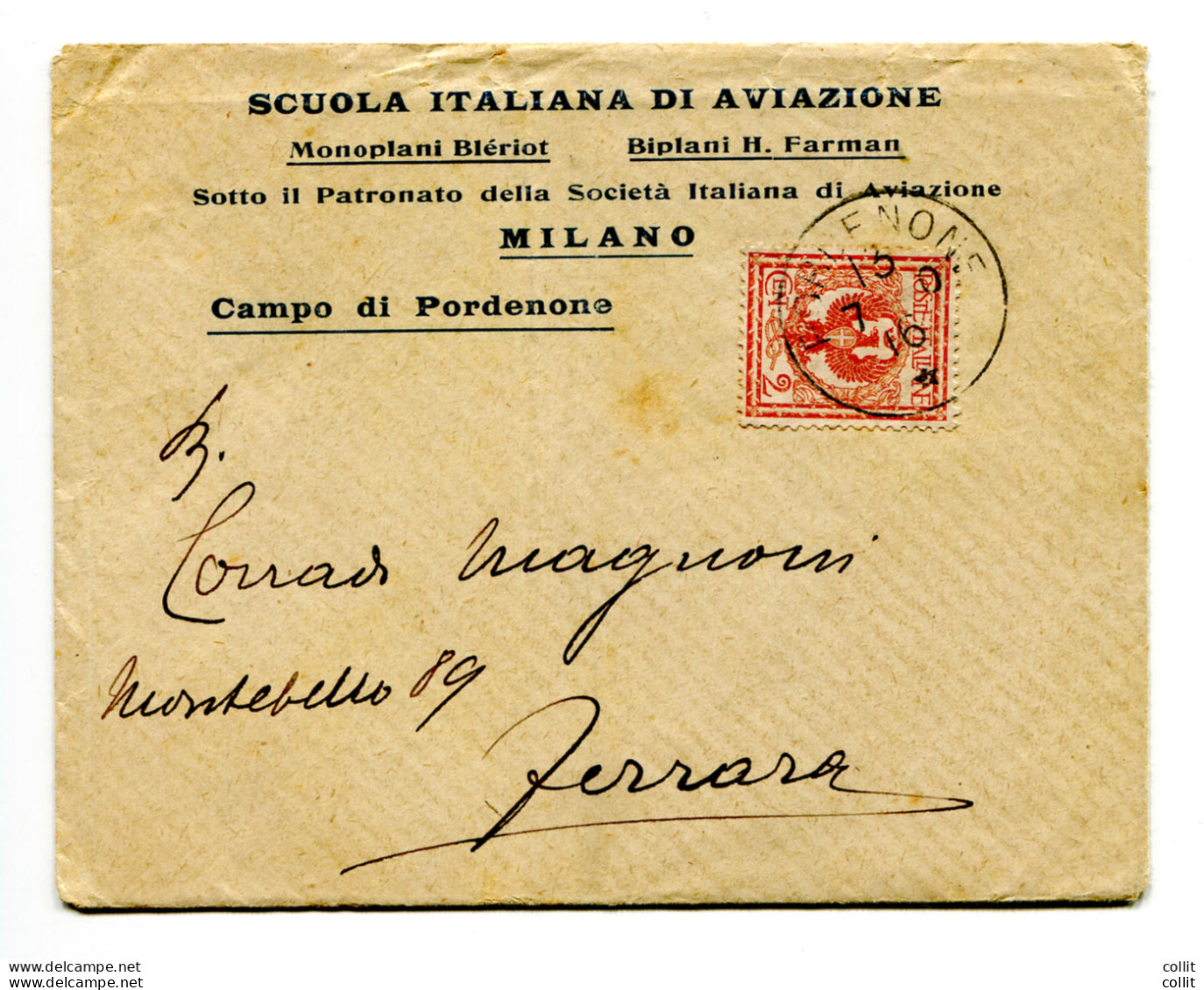 1910 Pordenone Scuola Di Aviazione - Busta Intestata Della Scuola - Storia Postale