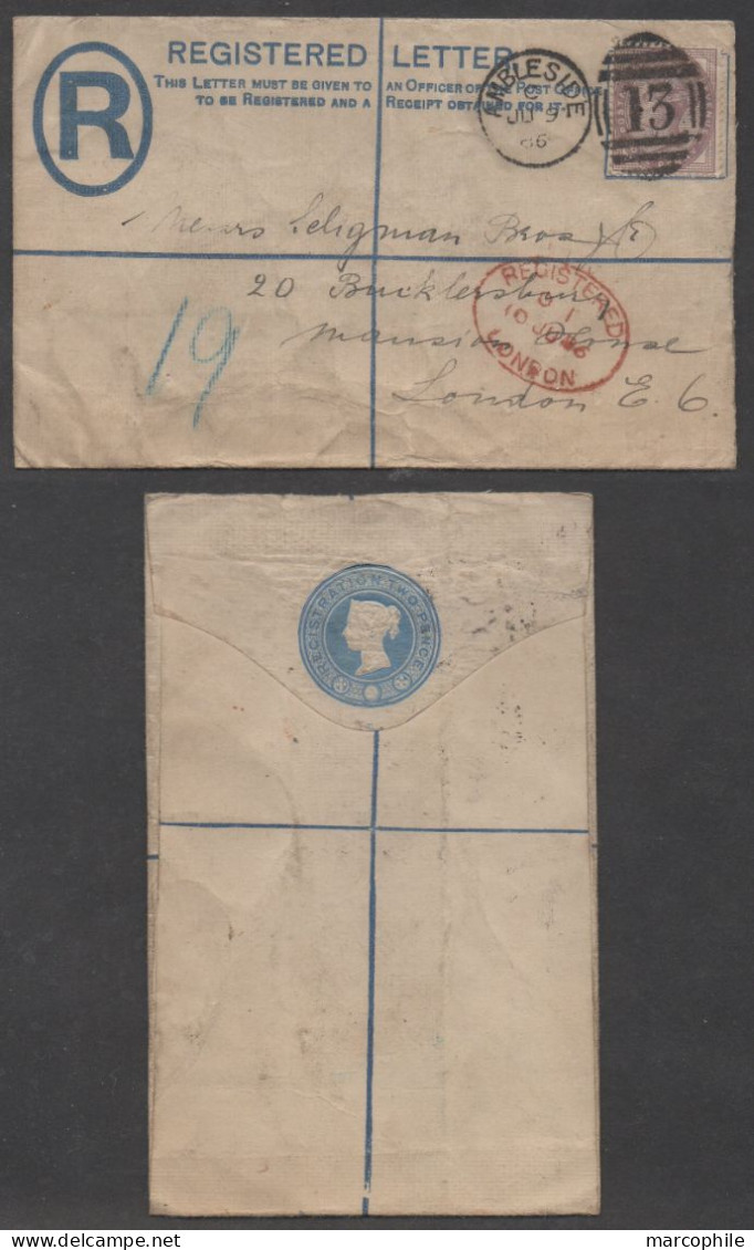 AMBLESIDE - GB - UK / 1886 ENTIER POSTAL RECOMMMANDE POUR LONDRES - Postwaardestukken