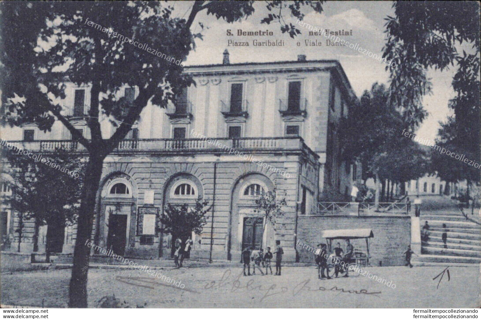 Ah170 Cartolina San Demetrio Nei Vestini Piazza Garibaldi Provincia Di L'aquila - L'Aquila