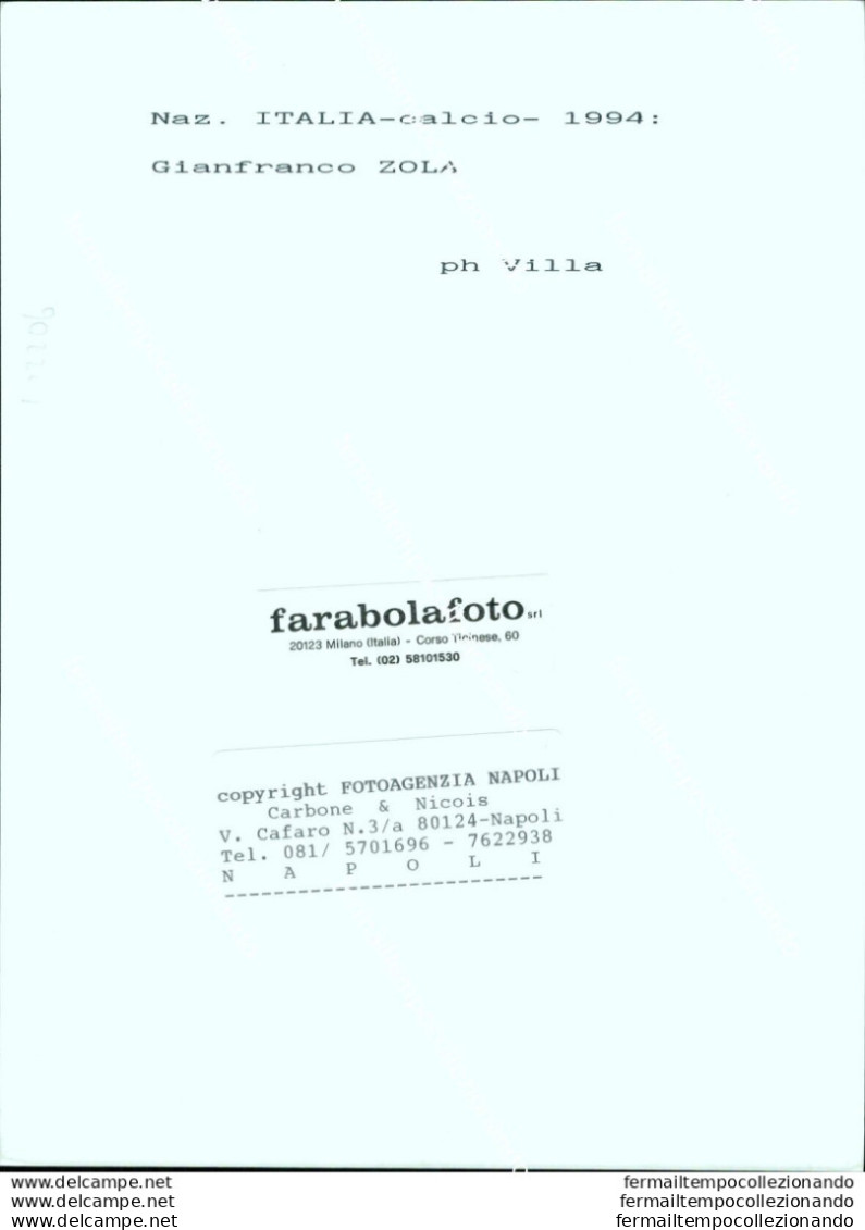 Fo2206 Foto Originale Calcio Gianfranco Zola Con La Nazionale Italiana 1994 - Other & Unclassified