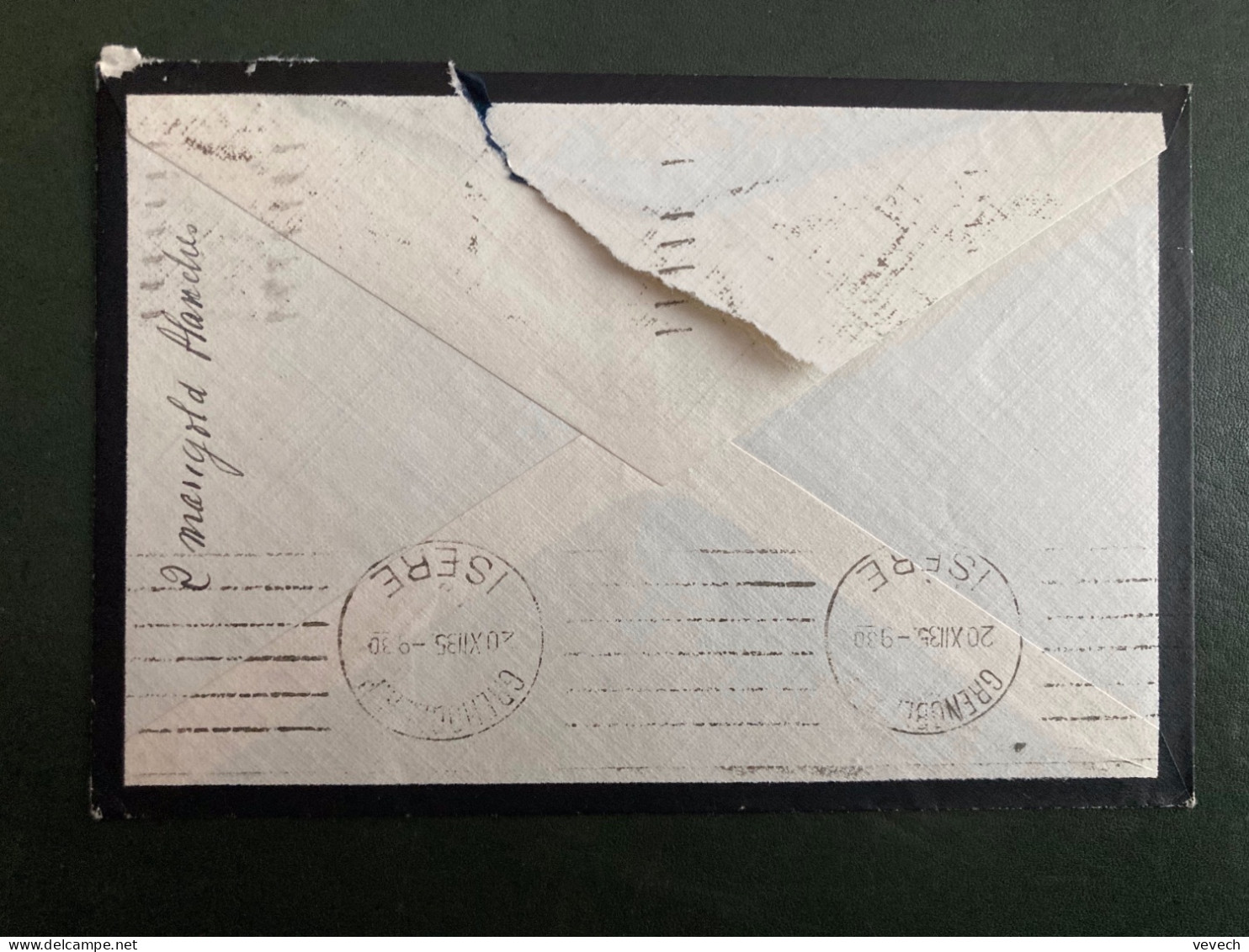 LETTRE TP ALGERIE 30 Surch.25 Paire OBL.MEC.19 XII 1935 PARIS VII + Arrivée OBL.MEC.20 XII 35 GRENOBLE GARE ISERE - Brieven En Documenten