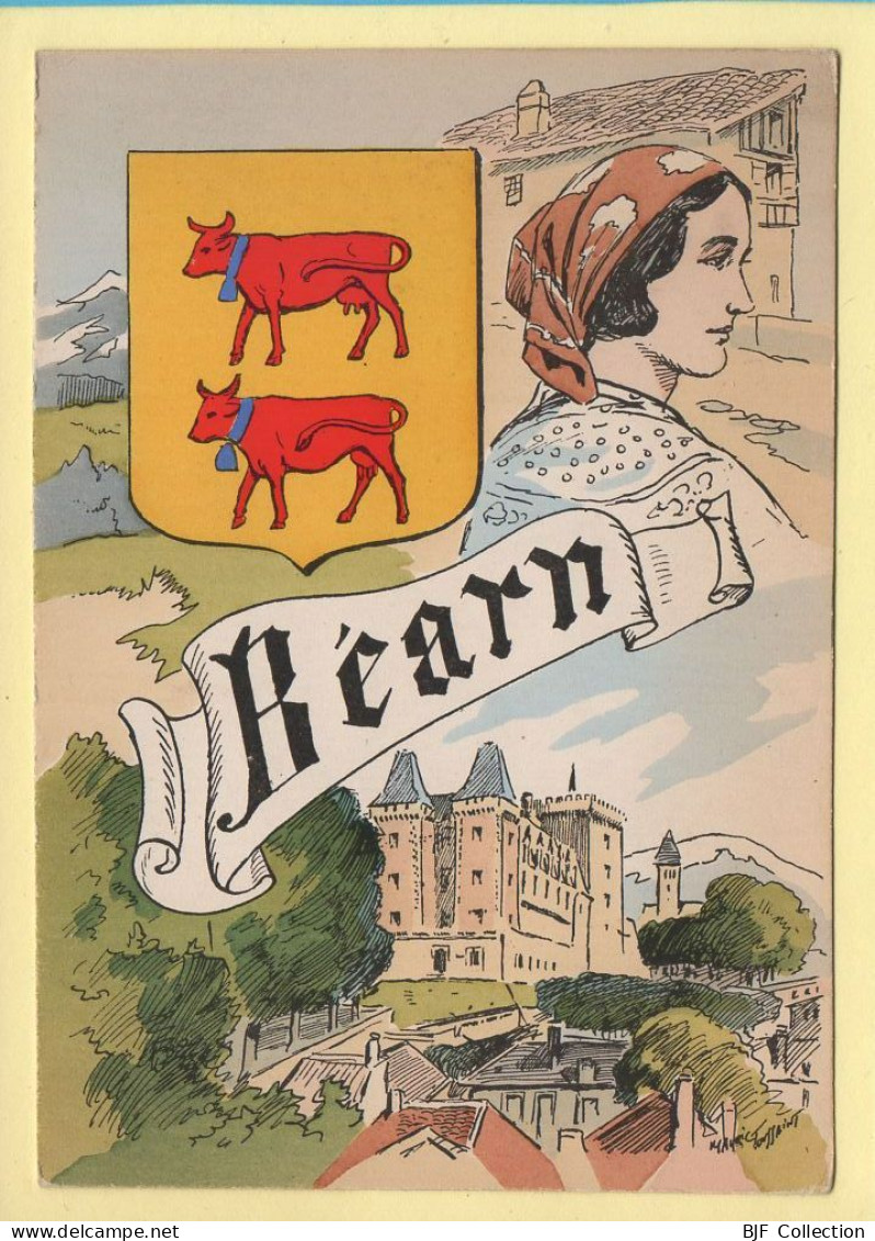 Province : LE BEARN / Blason / Costume / Folklore / Illustrateur (voir Scan Recto/verso) - Aquitaine