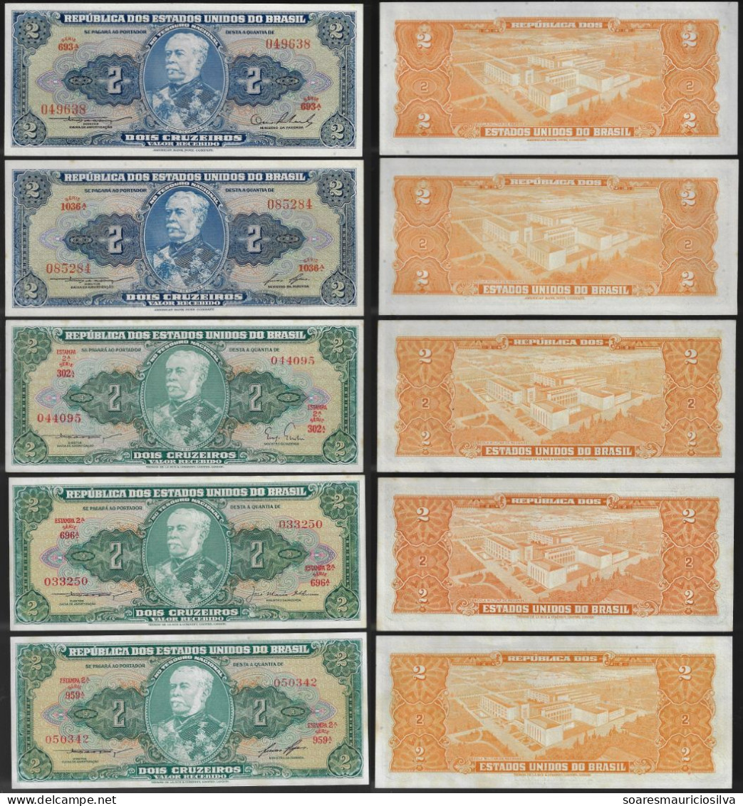 Brazil 5 Banknote Duke Of Caxias 2 Cruzeiros 1954/1958 Amato-15/16+62/64  Pick-151a/b+157Aa/c Uncirculated - Brasilien