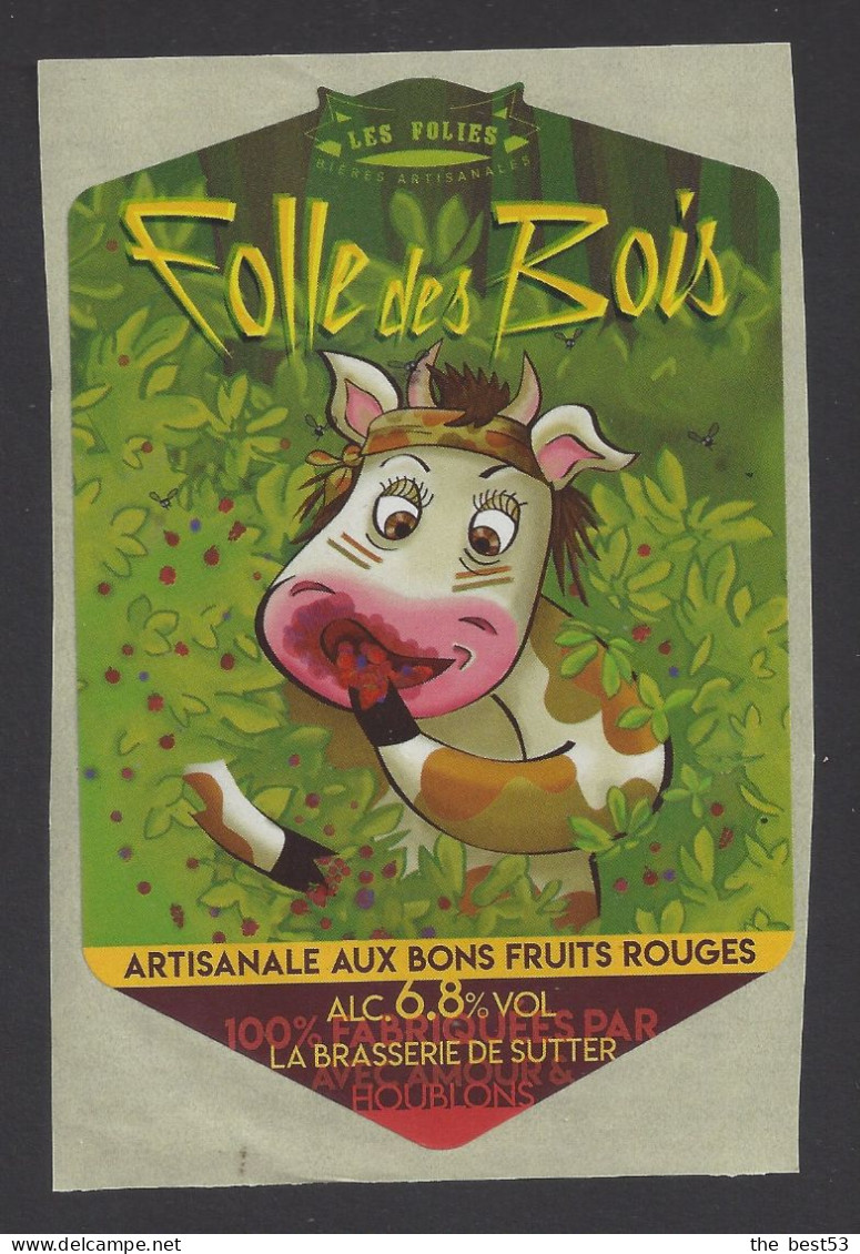 Etiquette De Bière Au Fruits Rouges -  Folle Des Bois  -   Brasserie De Sutter à Gisors (27) -  Thème Vache - Beer