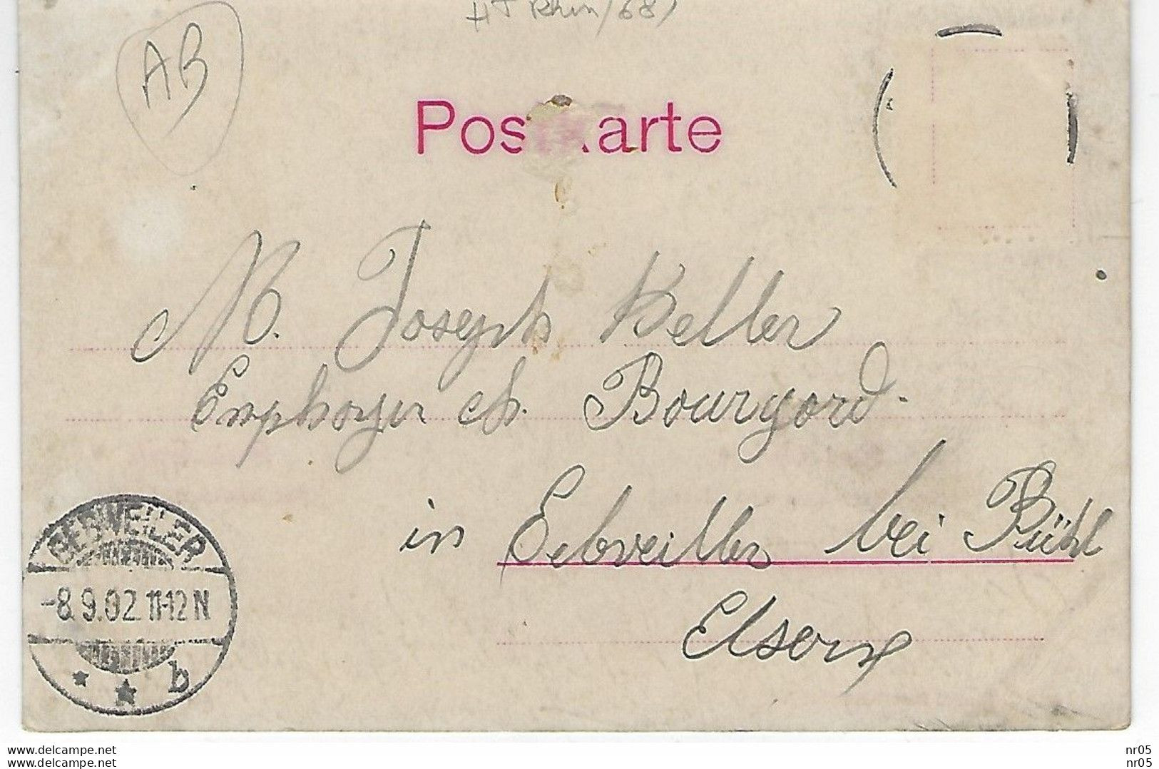 Alsace Lorraine - OBliteration Allemande " GEBWEILER " 1902  Employé Chez BOURGORD " BURGARD ? CP TROIS EPIS ( Haut Rhin - Brieven En Documenten