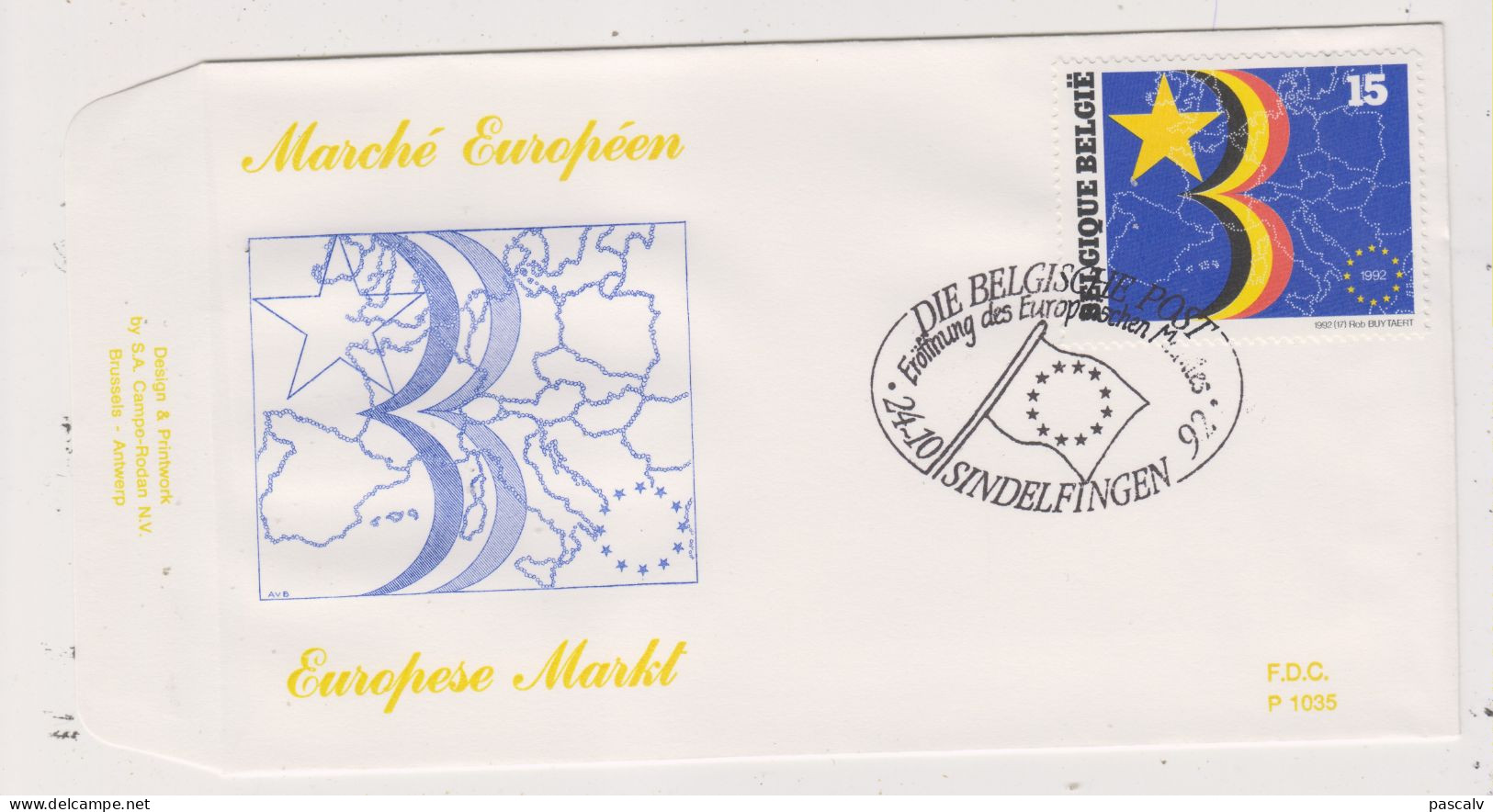 FDC 1035 COB 2485 Ouverture Du Marché Européen Bureau Temporaire à L'étranger Sindelfingen (Allemagne) - 1991-2000