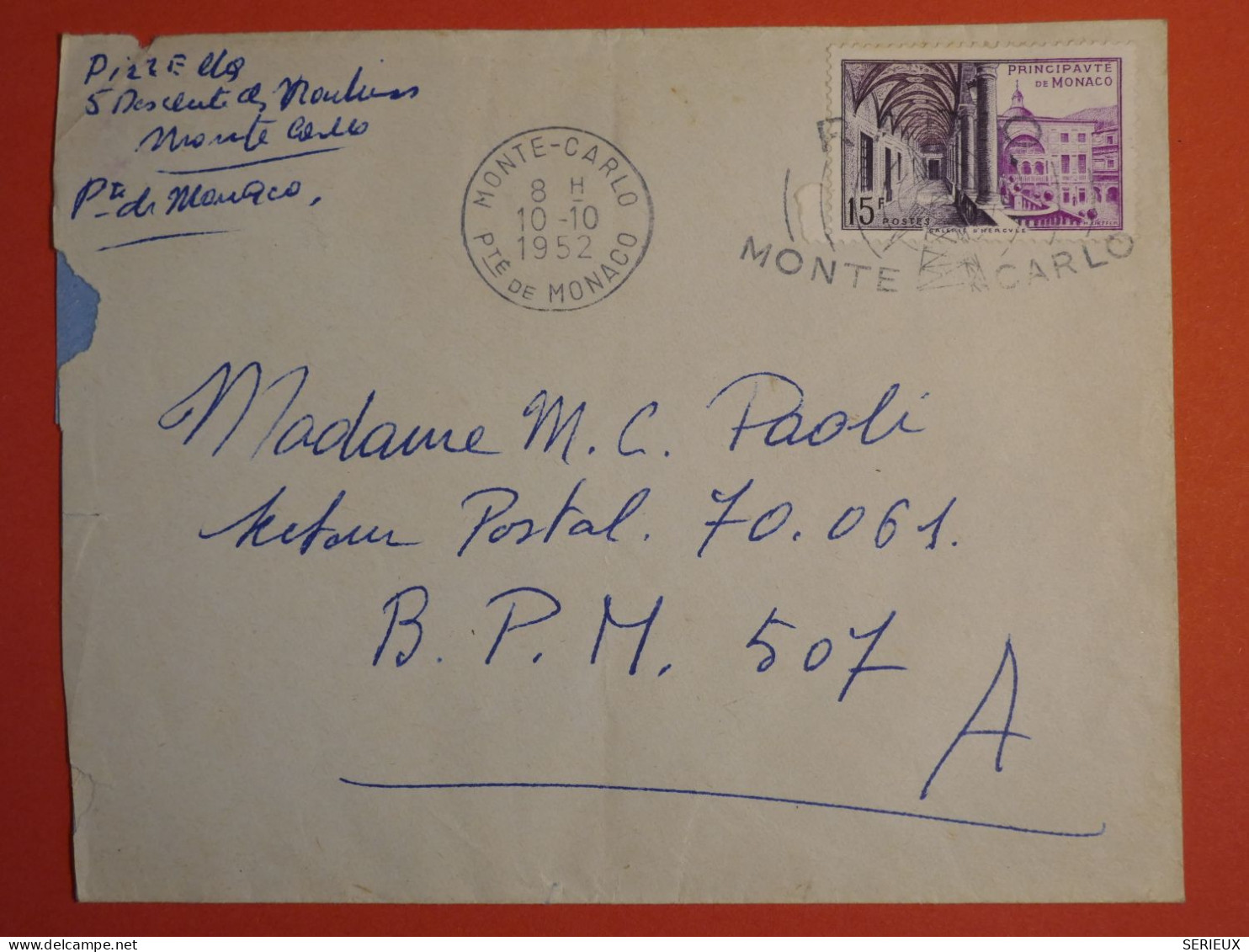 DO 4 MONACO  LETTRE 1952 MONTE CARLO  ++ AFF. INTERESSANT++ - Briefe U. Dokumente