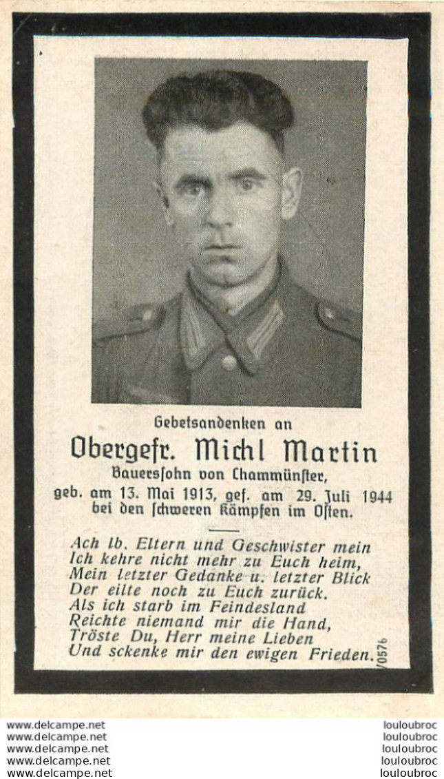 MEMENTO AVIS DE DECES SOLDAT ALLEMAND  MICHL MARTIN 29/07/1944 - Décès