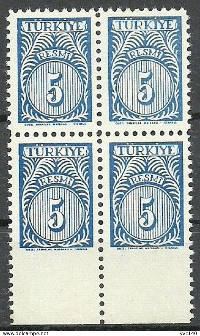 Turkey; 1957 Official Stamp 5 K. ERROR "Imperf. Edge" - Sellos De Servicio