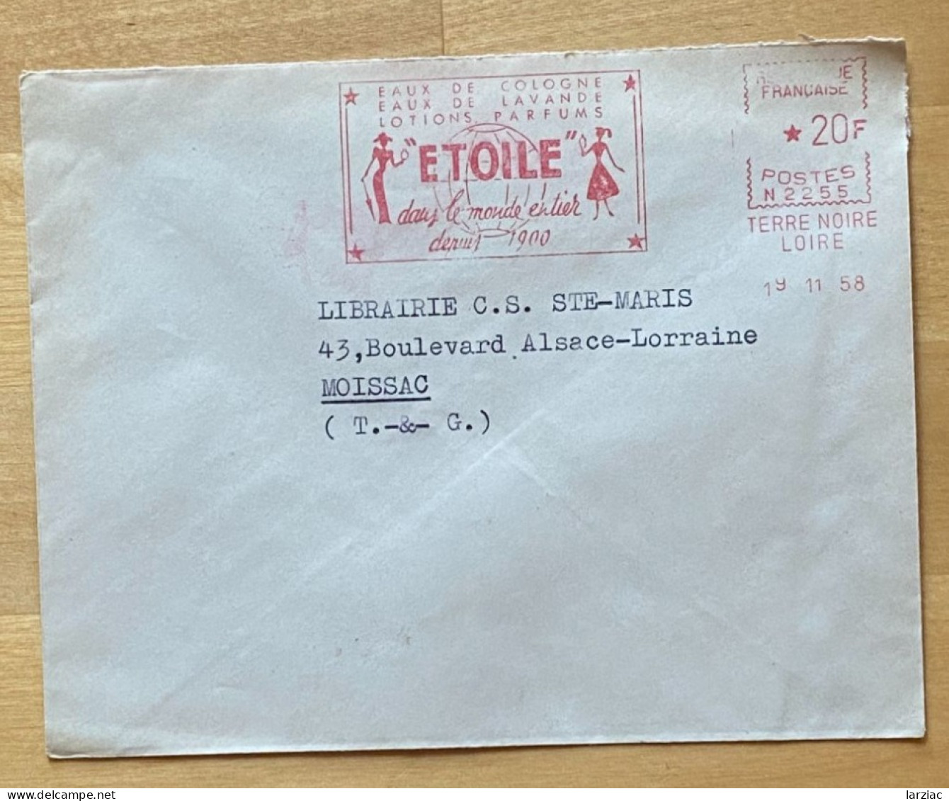 Enveloppe Affranchie EMA Etoile Eaux De Cologne, Eaux De Lavande, Lotions, Parfums Terre Noire Loire 1958 - EMA (Print Machine)