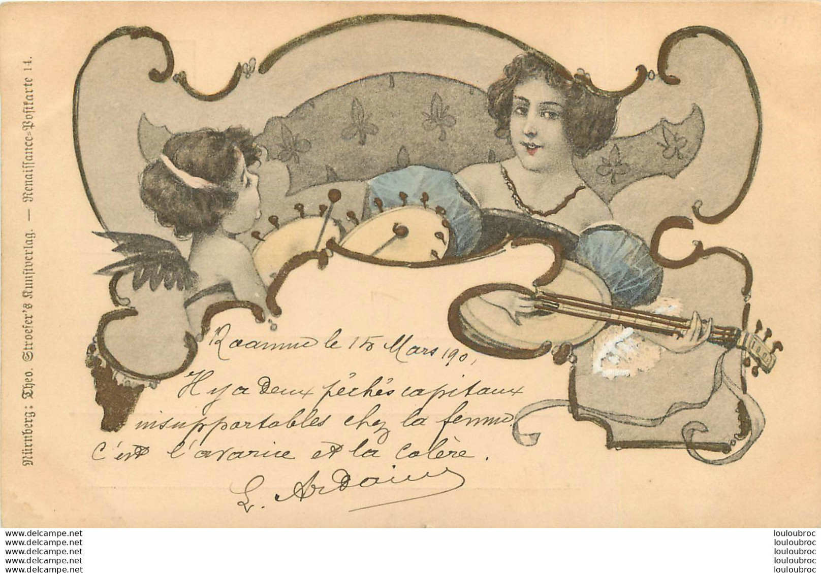 ILLUSTRATEUR ART NOUVEAU FEMME MUSICIENNE  1901 CARTE ALLEMANDE POSTKARTE - Non Classés